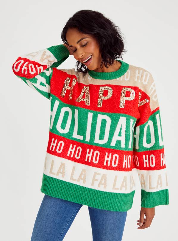 Christmas Family Woman's Green, Red & White Slogan Jumper 16